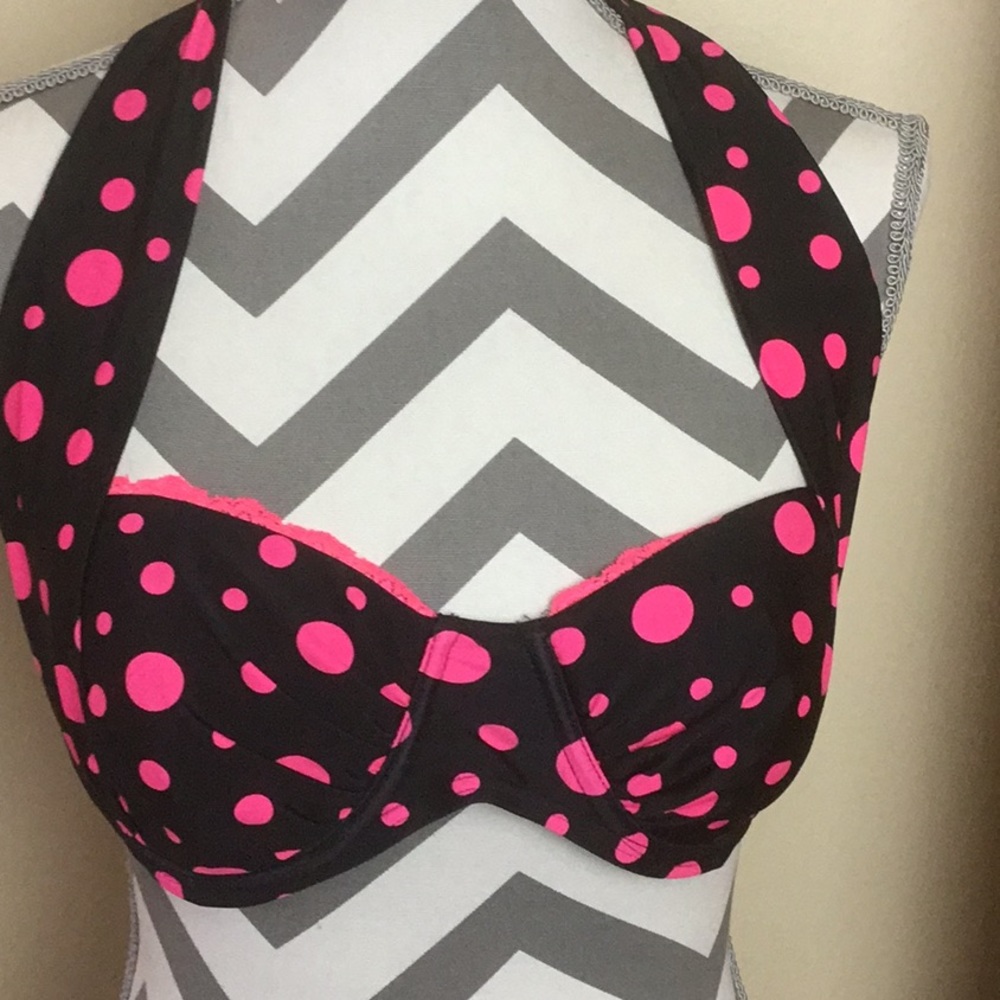 Smart Sexy Swim.top.Black with pink polka dot 36B